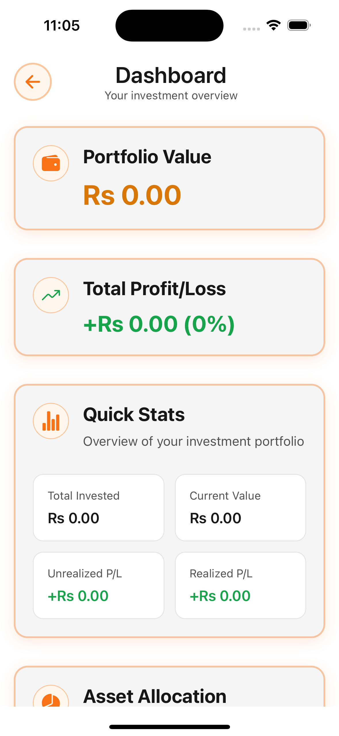 FIRE Tracker real app screenshot — iOS: Portfolio Dashboard